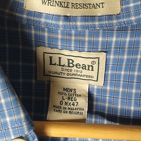 LL Bean Plaid Short Sleeve Mens Shirt Button Up 100% Cotton Blue Size Large - Picture 2 of 8